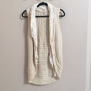 Anthropologie knit vest with lace accents